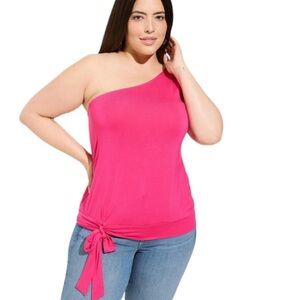 Size 4: Torrid Super Soft One Shoulder Tie Front Crop Top